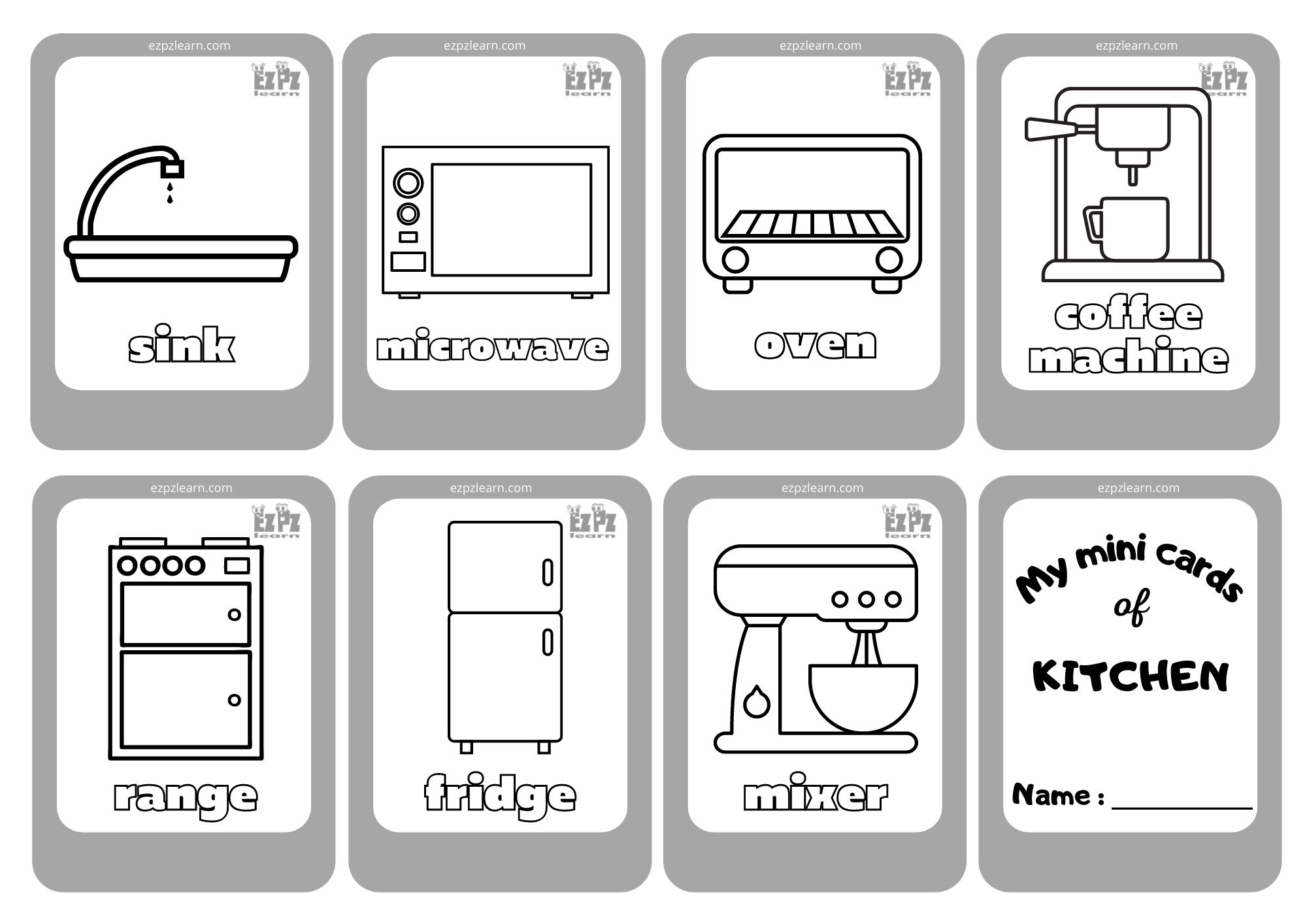 Kitchen Appliances Mini Cards Coloring